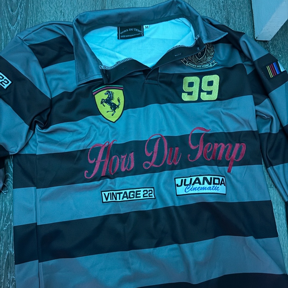 Striped Polo Shirt with Embroidered Patches